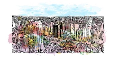 Belo Horizonte, Brezilya 'nın güneydoğusunda yer alan bir şehirdir. Vektörde elle çizilmiş resim ile suluboya sıçraması.