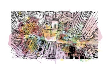 Belo Horizonte, Brezilya 'nın güneydoğusunda yer alan bir şehirdir. Vektörde elle çizilmiş resim ile suluboya sıçraması.