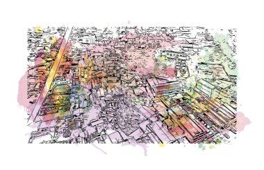  Bengkulu, Endonezya 'da yer alan bir şehirdir. Vektörde elle çizilmiş resim ile suluboya sıçraması. 