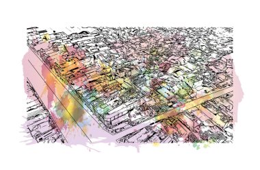  Bengkulu, Endonezya 'da yer alan bir şehirdir. Vektörde elle çizilmiş resim ile suluboya sıçraması. 