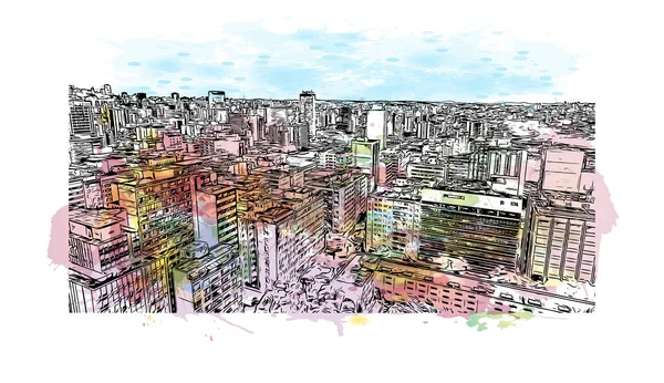 Építési Kilátás Mérföldkő Belo Horizonte Főváros Délkelet Brazília Akvarell Splash — Stock Vector