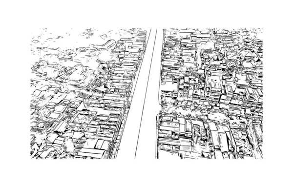 Vue Sur Bâtiment Avec Point Repère Bengkulu Est Ville Indonésie — Image vectorielle