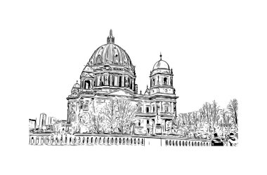 Print Building view with landmark of Berlin Almanya 'nın başkentidir. Vektörde elle çizilmiş çizim çizimi.