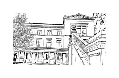 Print Building view with landmark of Berlin Almanya 'nın başkentidir. Vektörde elle çizilmiş çizim çizimi.