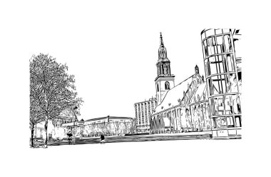 Print Building view with landmark of Berlin Almanya 'nın başkentidir. Vektörde elle çizilmiş çizim çizimi.