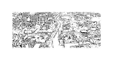 Print Building view with landmark of Bilaspur is the city in India. Vektörde elle çizilmiş çizim çizimi.