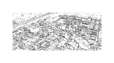 Print Building view with landmark of Bhagalpur is the city in India. Vektörde elle çizilmiş çizim çizimi.