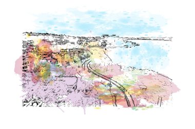 Print Building view with landmark of Bhopal is the city in India. Vektörde elle çizilmiş resim ile suluboya sıçraması.