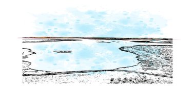 Print Building view with landmark of Bhopal is the city in India. Vektörde elle çizilmiş resim ile suluboya sıçraması.