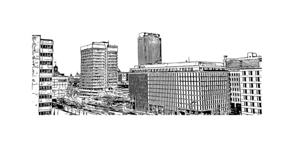 Print Building View Landmark Berlin Tysklands Huvudstad Handritad Skiss Illustration — Stock vektor