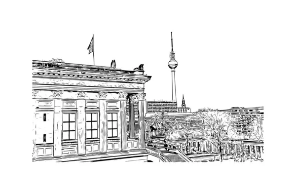 Print Vue Imprenable Sur Berlin Est Capitale Allemagne Illustration Dessinée — Image vectorielle