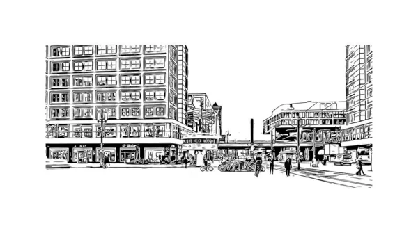 Print Building View Landmark Berlin Tysklands Huvudstad Handritad Skiss Illustration — Stock vektor