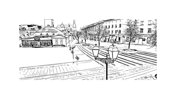 Print Building View Landmark Bialystok City Poland Hand Drawn Sketch — Stock Vector
