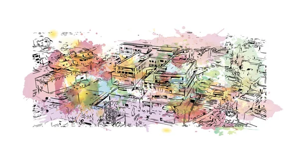 Imprimer Ville Bilaspur Est Située Inde Aquarelle Éclaboussure Avec Dessin — Image vectorielle