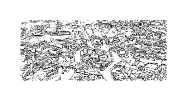 Print Building View Landmark Bilaspur City India Hand Drawn Sketch — Stock Vector