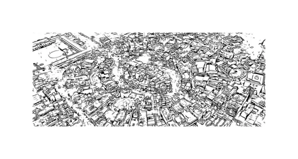 Print Building Vista Com Marco Bilaspur Cidade Índia Desenho Desenhado —  Vetores de Stock