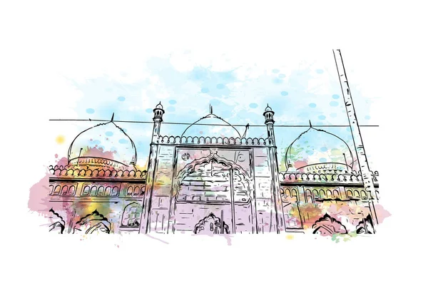 Print Building View Landmark Bhopal India Városa Akvarell Splash Kézzel — Stock Vector
