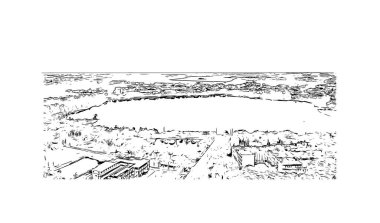 Print Building view with landmark of Bhopal is the city in India. Vektörde elle çizilmiş çizim çizimi.