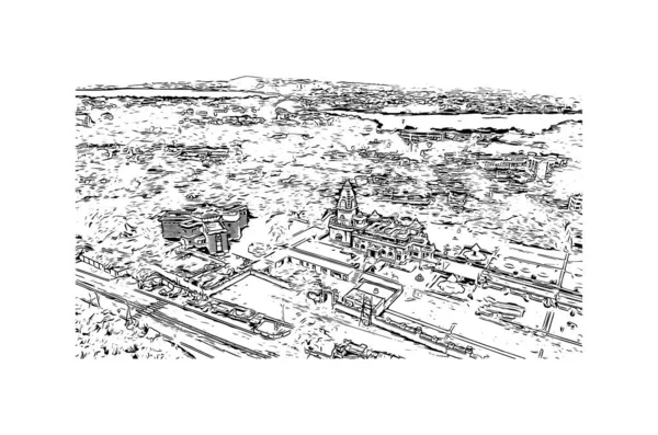 Print Building View Landmark Bhopal Staden Indien Handritad Skiss Illustration — Stock vektor