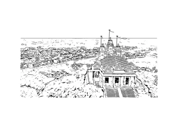 Stampa Vista Edificio Con Punto Riferimento Bhopal Città India Illustrazione — Vettoriale Stock