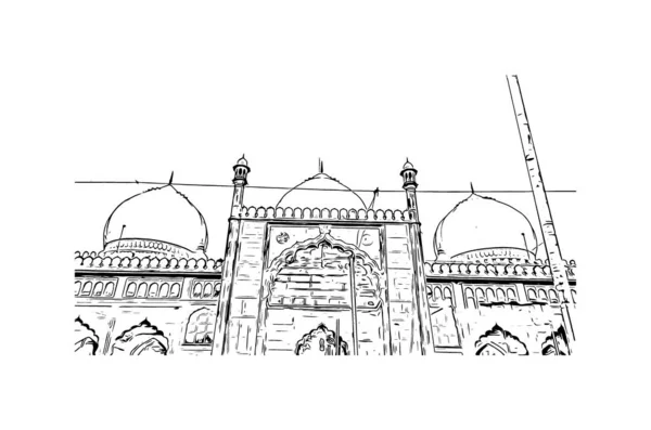 Vytisknout Stavební Pohled Orientačním Bodem Bhopal Město Indii Ručně Kreslená — Stockový vektor