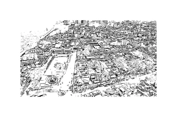 Print Вид Здание Достопримечательностью Бхопала Город Индии Ручной Рисунок Векторе — стоковый вектор