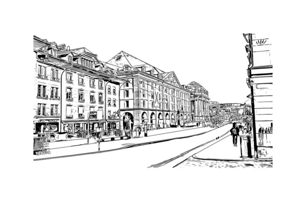 Imprimir Vista Del Edificio Con Hito Berna Ciudad Suiza Dibujo — Archivo Imágenes Vectoriales