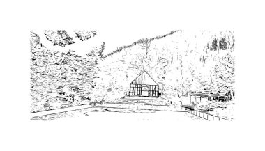 Print Building view with landmark of Bielefeld is the city in Germany. Hand drawn sketch illustration in vector.