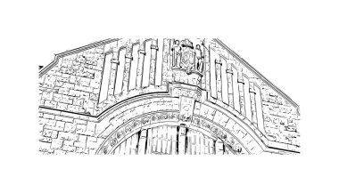 Print Building view with landmark of Bielefeld is the city in Germany. Hand drawn sketch illustration in vector.