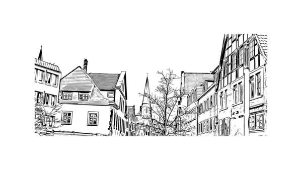 Print Building View Landmark Bielefeld City Germany Hand Drawn Sketch — Vector de stock