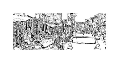 Print Building view with landmark of Bihar Sharif is the city in India. Hand drawn sketch illustration in vector.