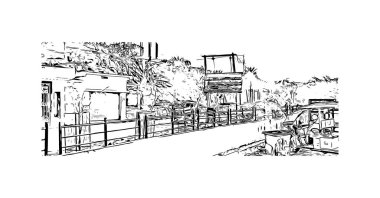 Print Building view with landmark of Bihar Sharif is the city in India. Hand drawn sketch illustration in vector.