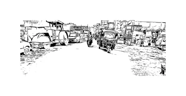 Печатать Вид Здание Достопримечательностью Бихар Шариф Является Город Индии Ручной — стоковый вектор