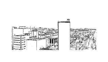 Print Building view with landmark of Bielsko Biala is the city in Poland. Hand drawn sketch illustration in vector.