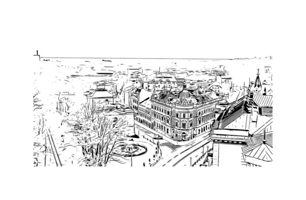 Print Building View Landmark Bielsko Biala City Poland Hand Drawn — Image vectorielle