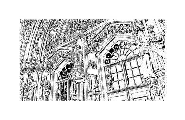 İsviçre 'nin başkenti Bern' in simgesi olan Print Building View 'dir. Vektörde elle çizilmiş çizim çizimi.