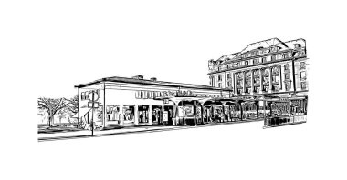 İsviçre 'nin başkenti Bern' in simgesi olan Print Building View 'dir. Vektörde elle çizilmiş çizim çizimi.