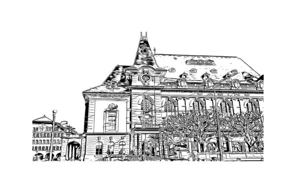 伯尔尼的标志性建筑是瑞士的一个城市 矢量手绘草图 — 图库矢量图片