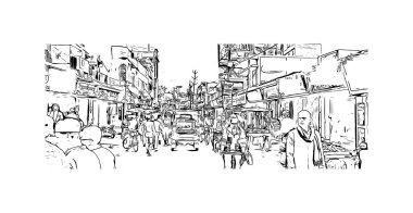 Bihar Şerif 'in simgesi olan Print Building View, Bihar' daki şehir. Vektörde elle çizilmiş çizim çizimi.