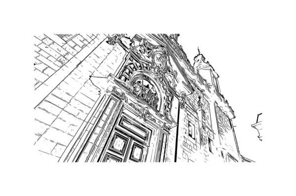 Print Вид Здание Достопримечательностью Бильбао Город Испании Ручной Рисунок Векторе — стоковый вектор