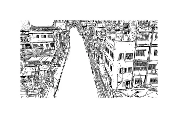Print Building Vista Com Marco Biratnagar Uma Cidade Metropolitana Nepal — Vetor de Stock