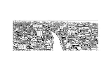 Print Building view with landmark of Biratnagar is a metropolitan city in Nepal. Hand drawn sketch illustration in vector.
