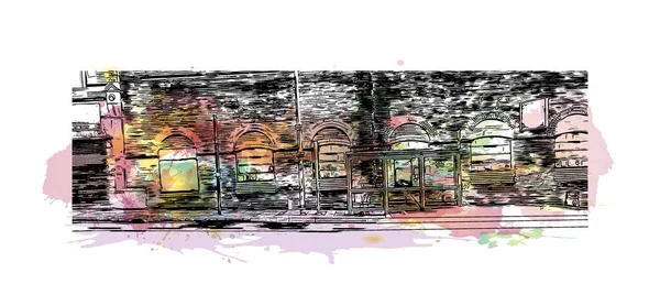 Print Building View Landmark Birmingham Major City England Watercolor Splash — ストックベクタ