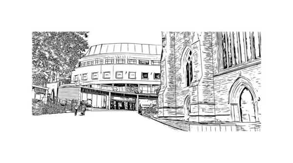 Print Building View Landmark Birmingham Major City England Hand Drawn — Stock vektor