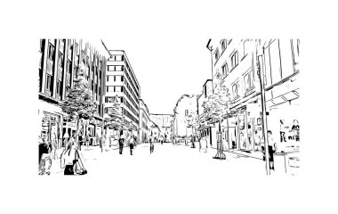 Print Building view, Almanya 'da Bochum eyaletinde yer alan bir şehirdir. Vektörde elle çizilmiş çizim çizimi.