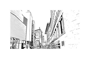 Print Building view, Almanya 'da Bochum eyaletinde yer alan bir şehirdir. Vektörde elle çizilmiş çizim çizimi.