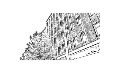 Print Building view, Almanya 'da Bochum eyaletinde yer alan bir şehirdir. Vektörde elle çizilmiş çizim çizimi.