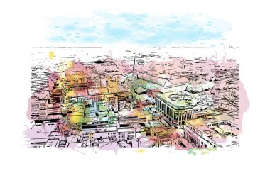 Print Building view, Almanya 'da Bochum eyaletinde yer alan bir şehirdir. Vektörde elle çizilmiş resim ile suluboya sıçraması.