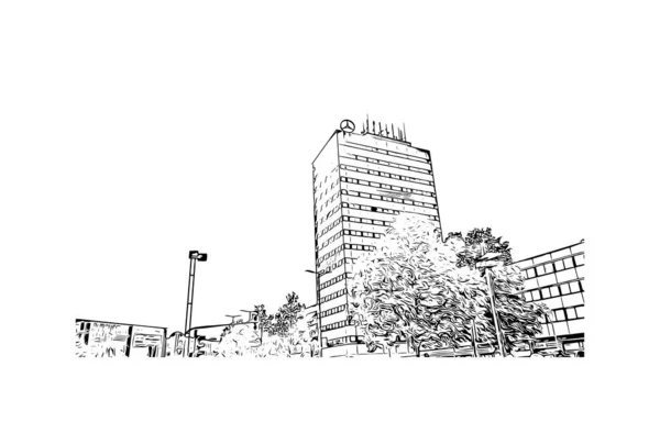 Print Vue Sur Bâtiment Avec Monument Bochum Est Une Ville — Image vectorielle
