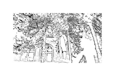 Print Building view, Almanya 'da Bochum eyaletinde yer alan bir şehirdir. Vektörde elle çizilmiş çizim çizimi.